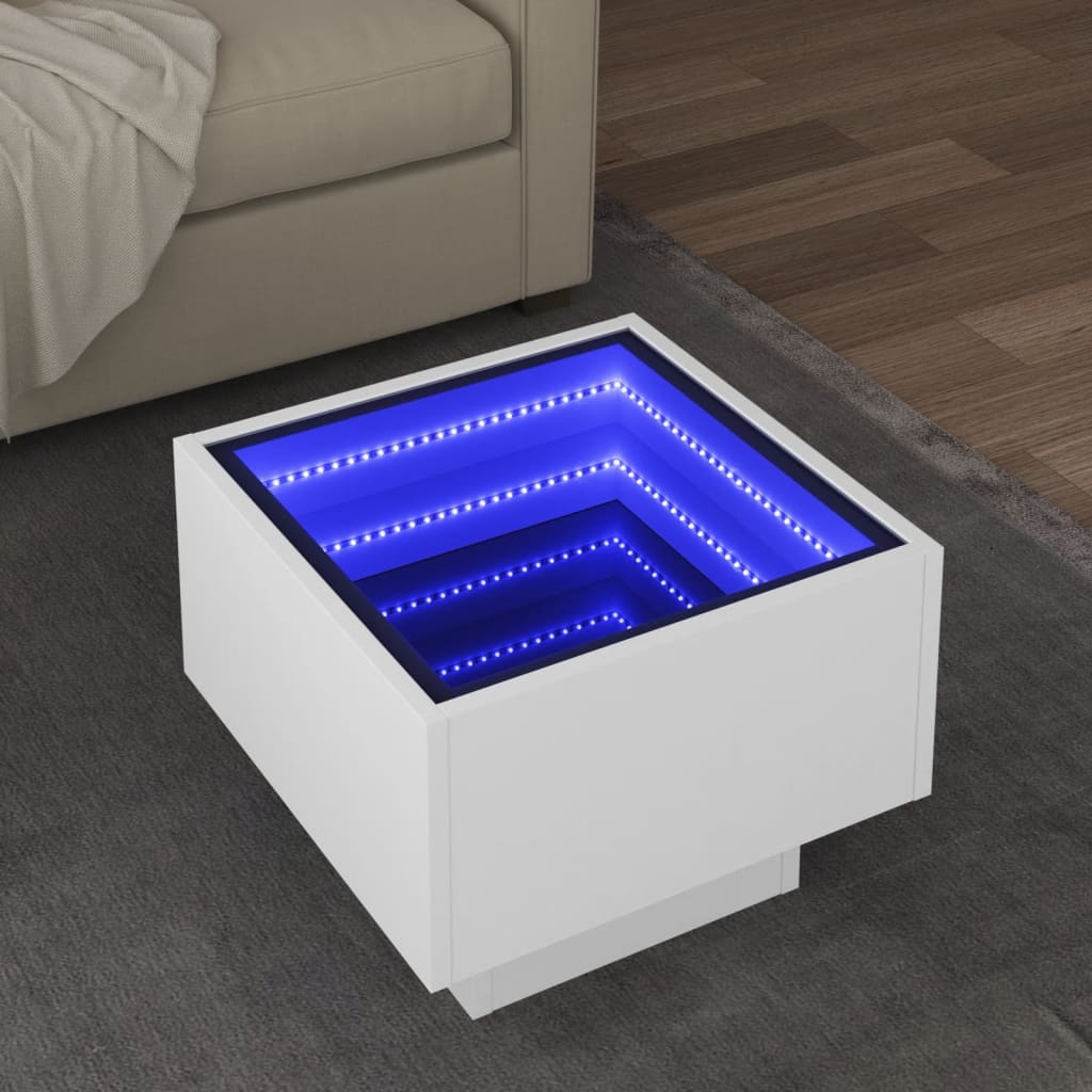 Table d'appoint avec LED blanc 40x40x30 cm bois d'ingénierie