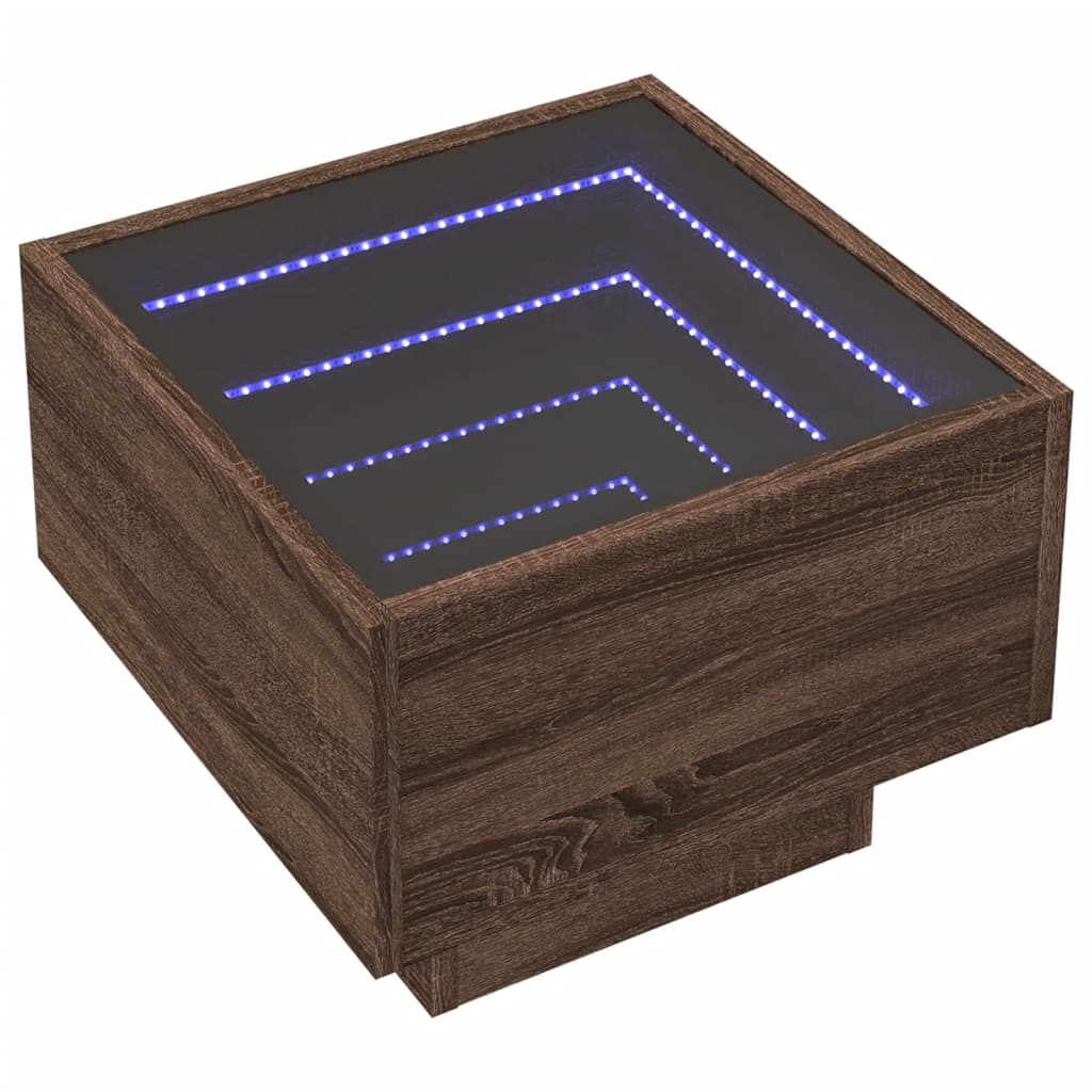 Beistelltisch und LED, braune Eiche, 40 x 40 x 30 cm, Holzwerkstoff