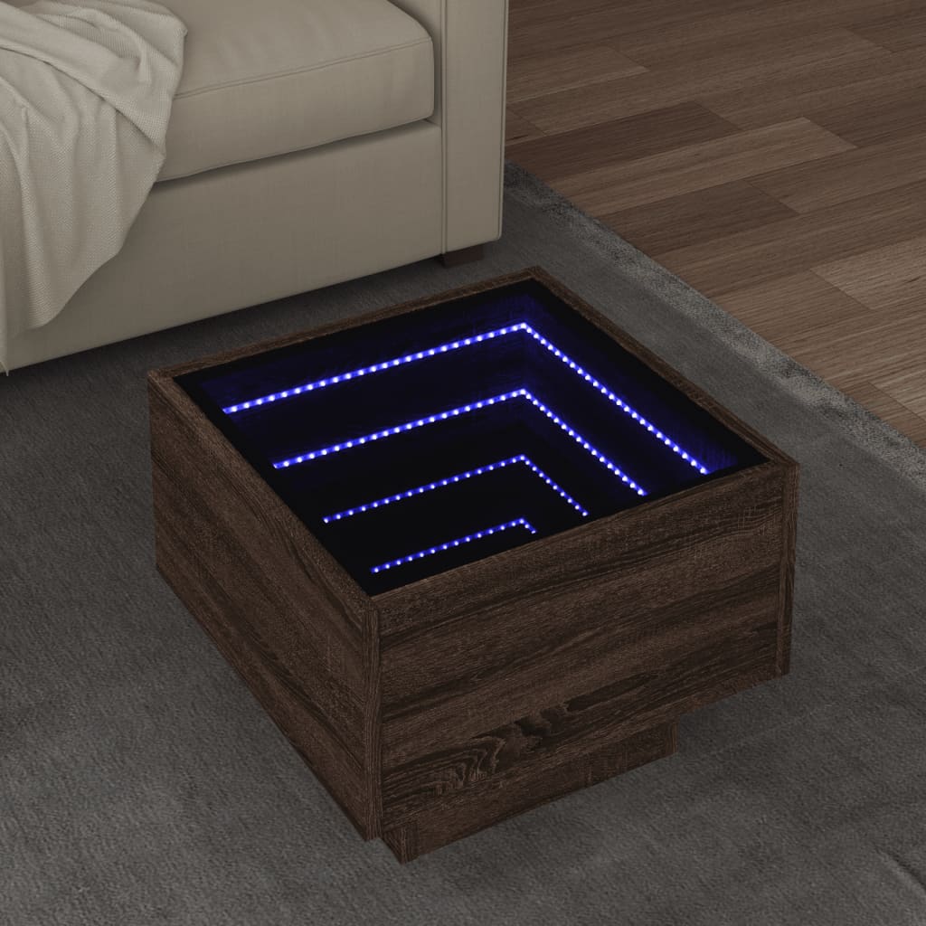 Beistelltisch und LED, braune Eiche, 40 x 40 x 30 cm, Holzwerkstoff