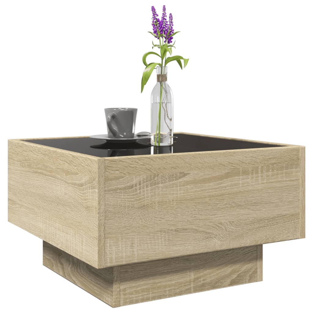 Couchtisch mit LED Sonoma-Eiche 50x50x30 cm, Holzwerkstoff