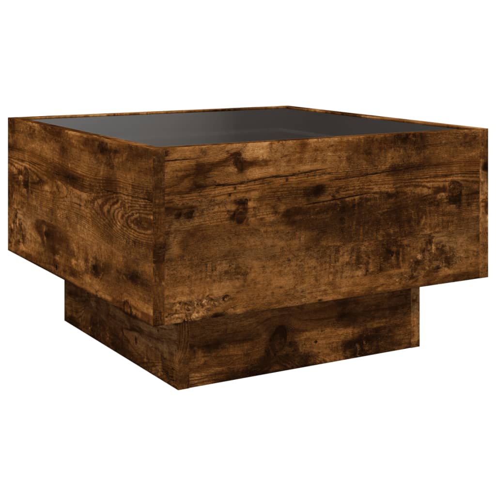 Table basse avec LED chêne fumé 50x50x30 cm bois d'ingénierie