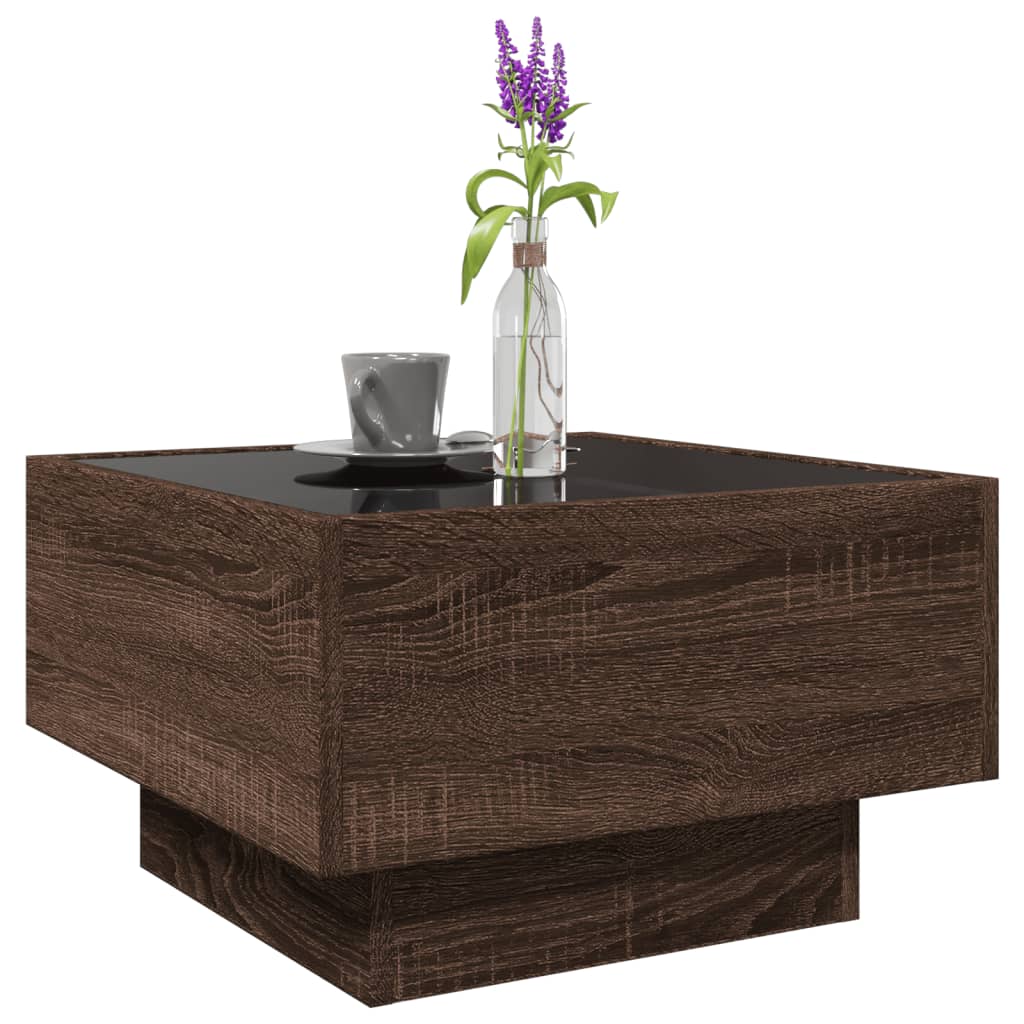 Table basse avec LED chêne marron 50x50x30 cm bois d'ingénierie