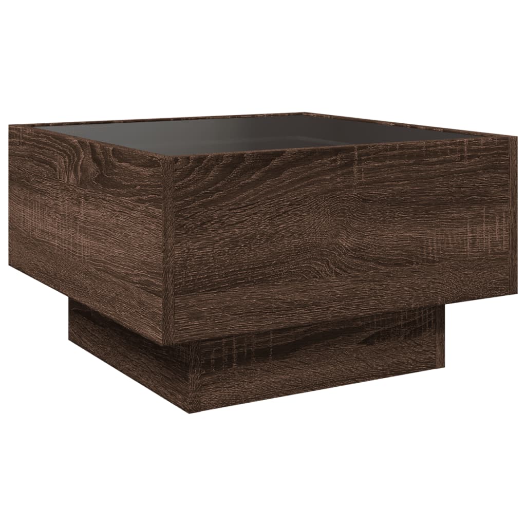 Table basse avec LED chêne marron 50x50x30 cm bois d'ingénierie