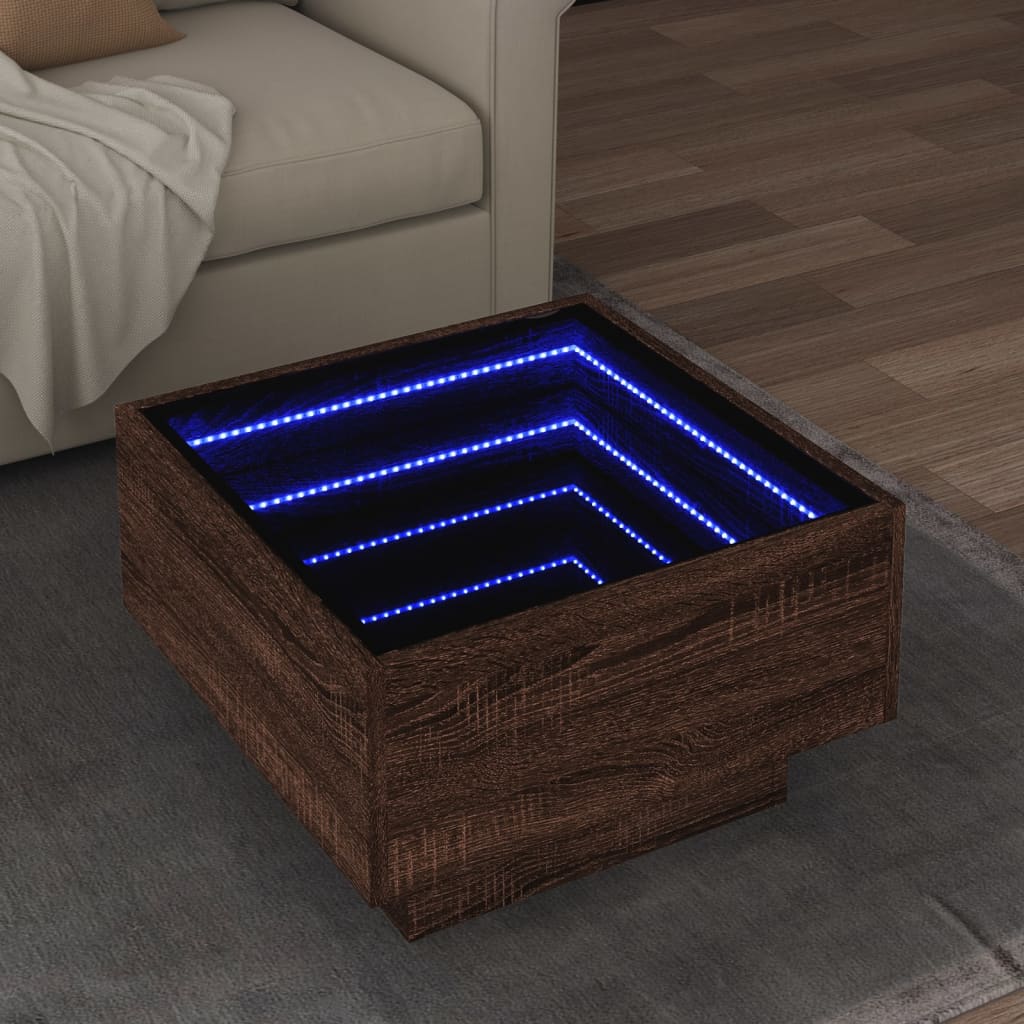 Table basse avec LED chêne marron 50x50x30 cm bois d'ingénierie