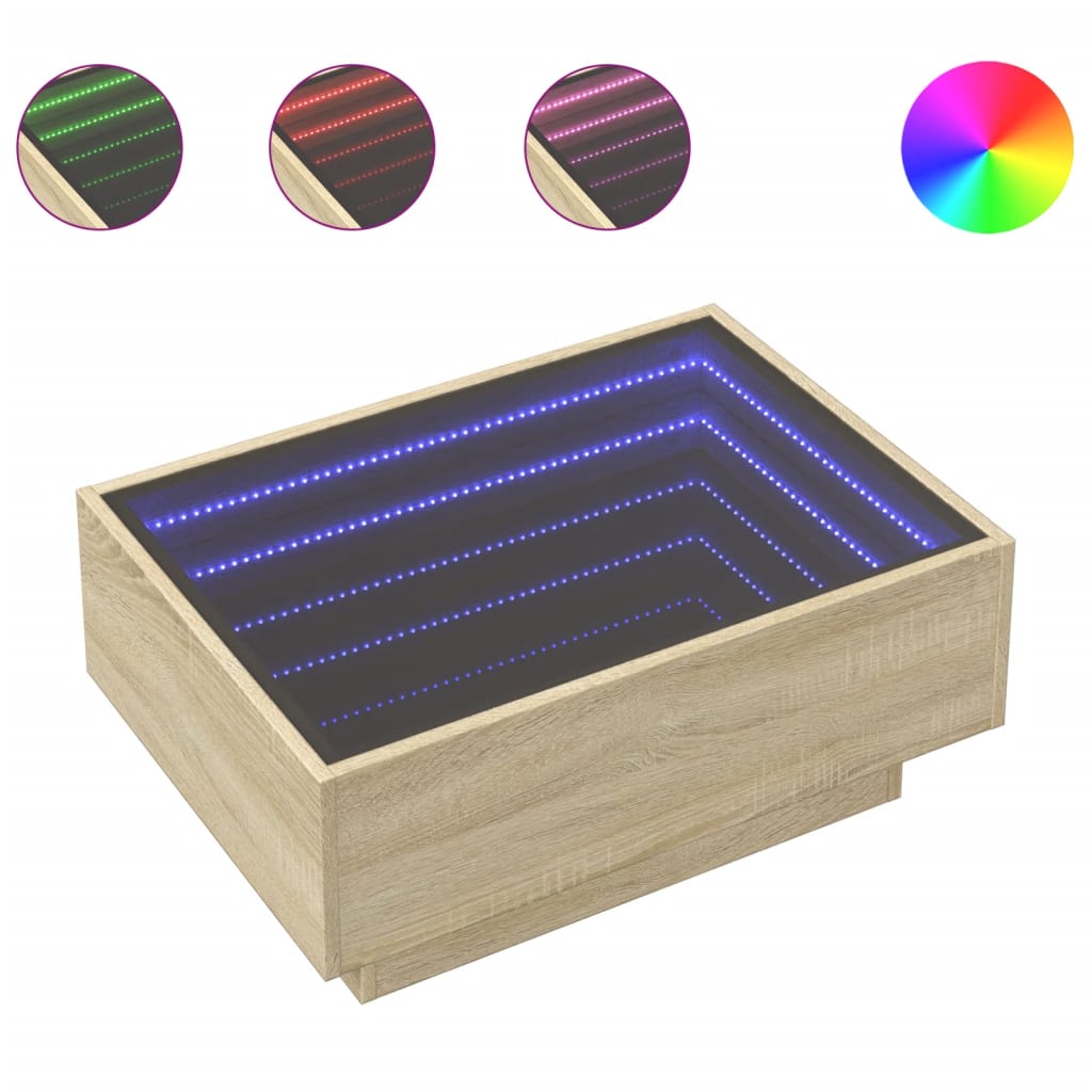 Couchtisch mit LED Sonoma-Eiche 70x50x30 cm, Holzwerkstoff