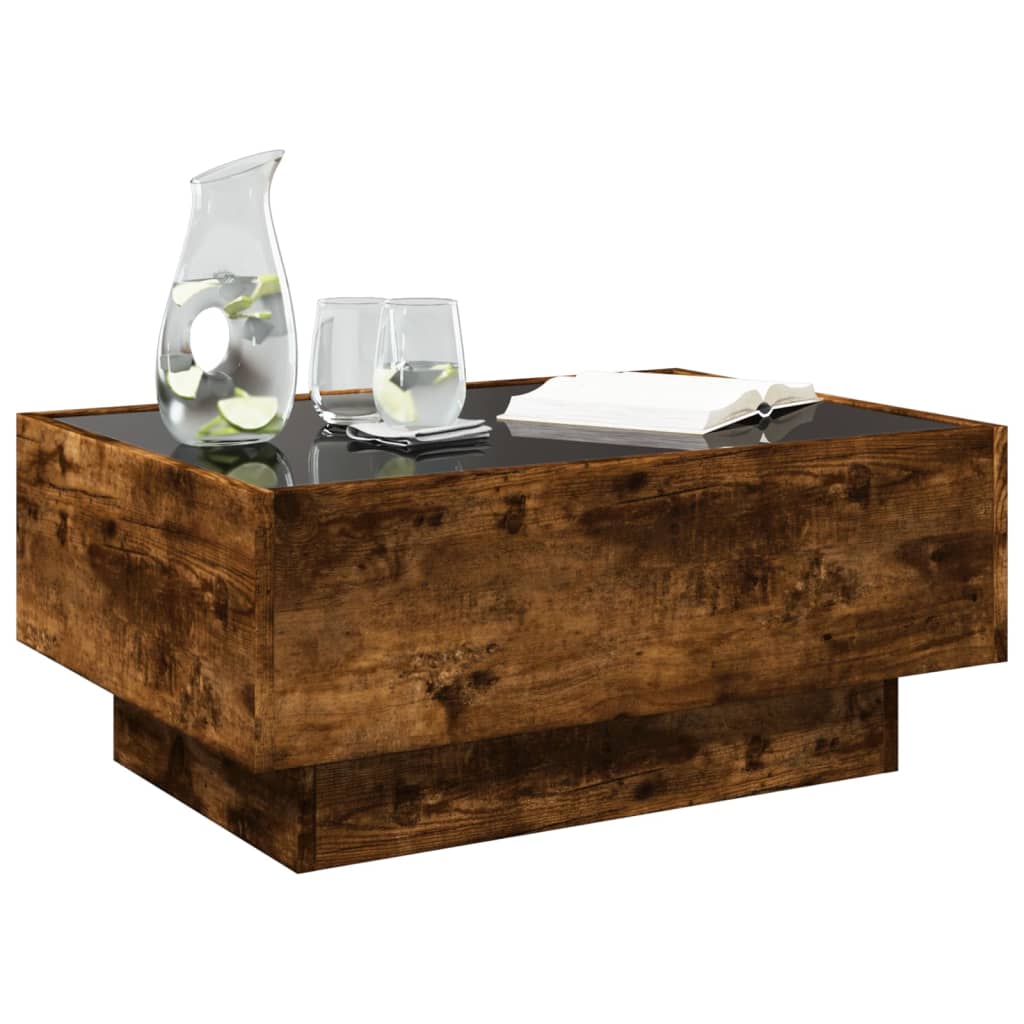 Table basse avec LED chêne fumé 70x50x30 cm bois d'ingénierie