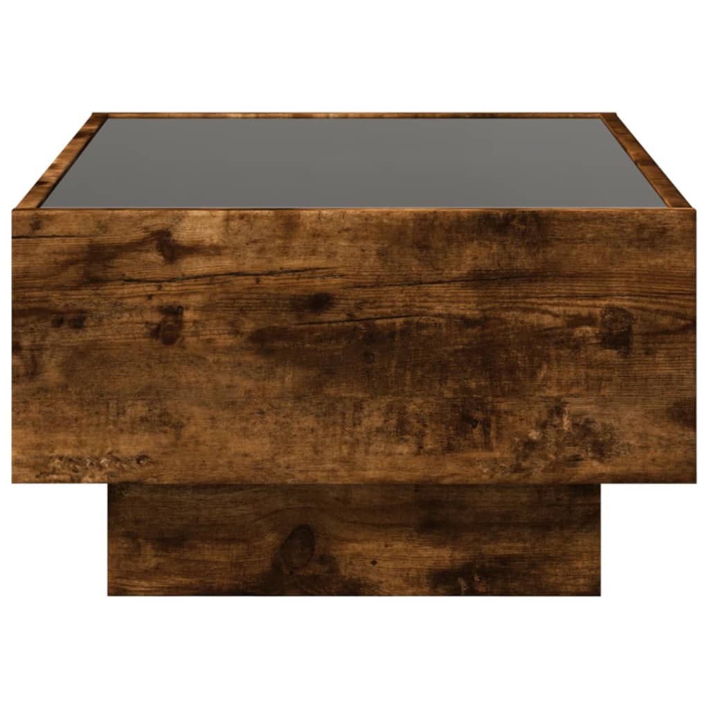 Table basse avec LED chêne fumé 70x50x30 cm bois d'ingénierie