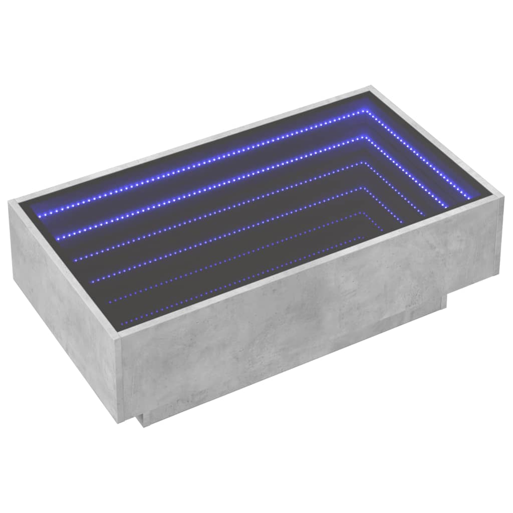 Table basse avec LED gris béton 90x50x30 cm bois d'ingénierie