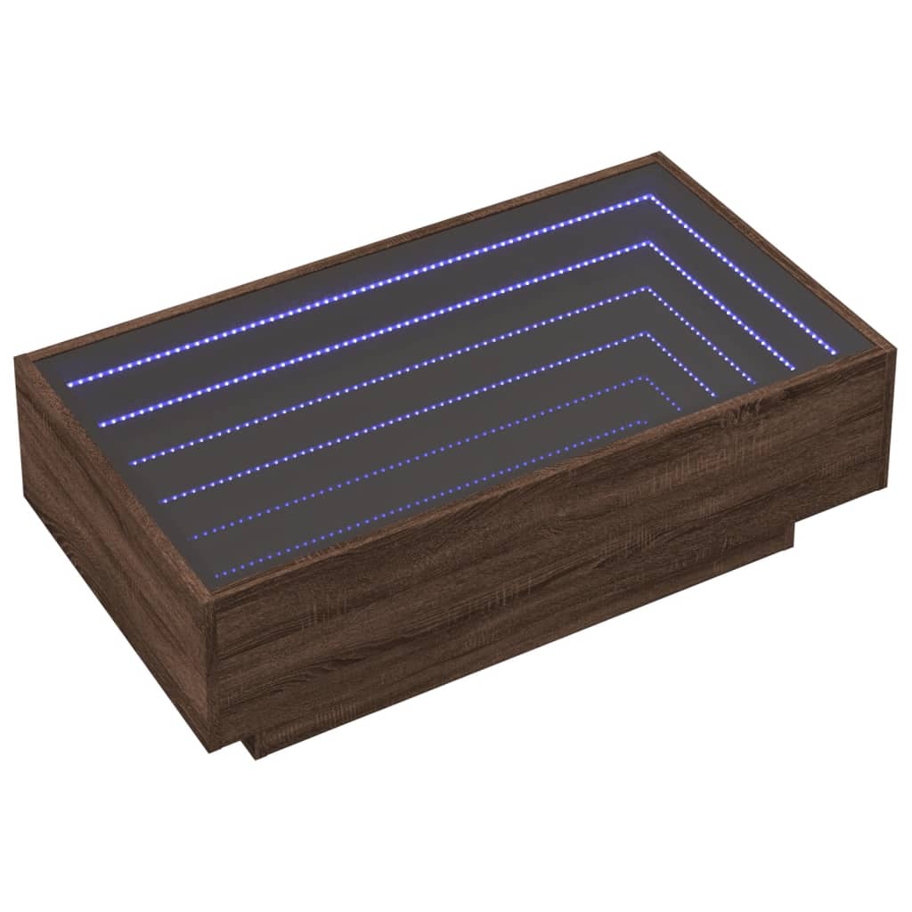 Table basse avec LED chêne marron 90x50x30 cm bois d'ingénierie