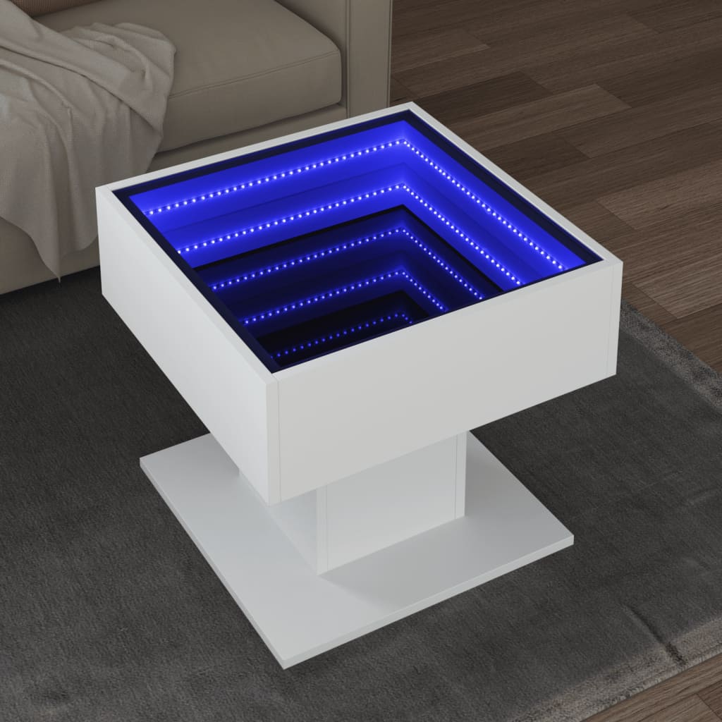 Table basse avec LED blanc 50x50x45 cm bois d'ingénierie