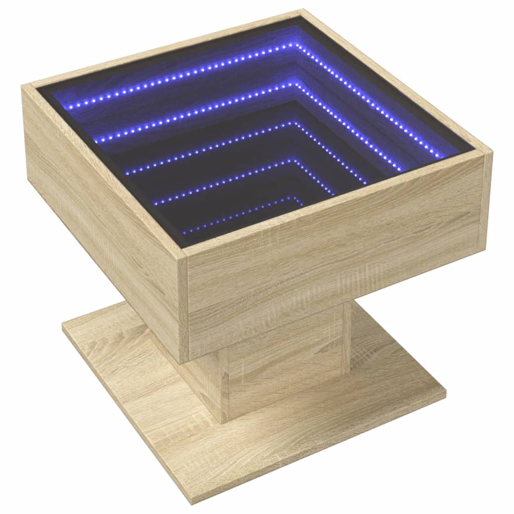 Couchtisch mit LED Sonoma-Eiche 50x50x45 cm, Holzwerkstoff