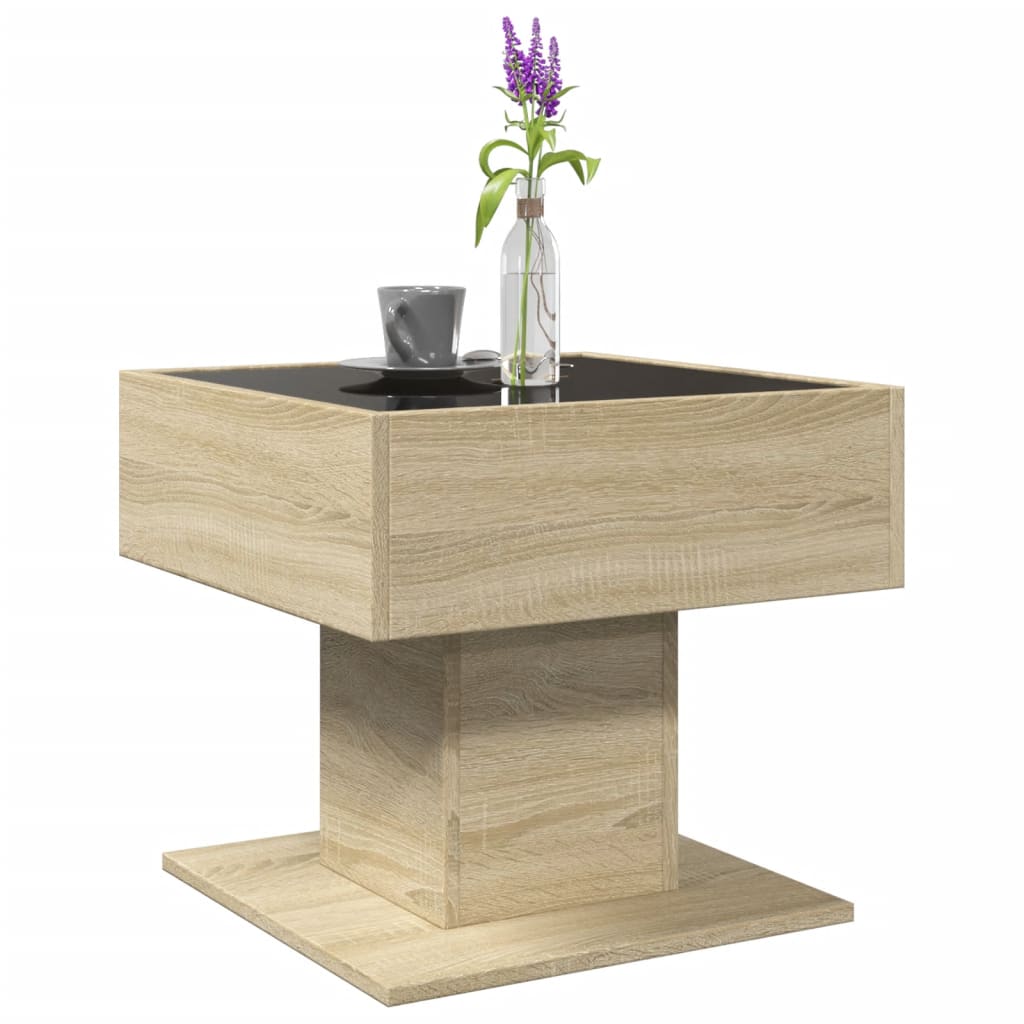 Couchtisch mit LED Sonoma-Eiche 50x50x45 cm, Holzwerkstoff