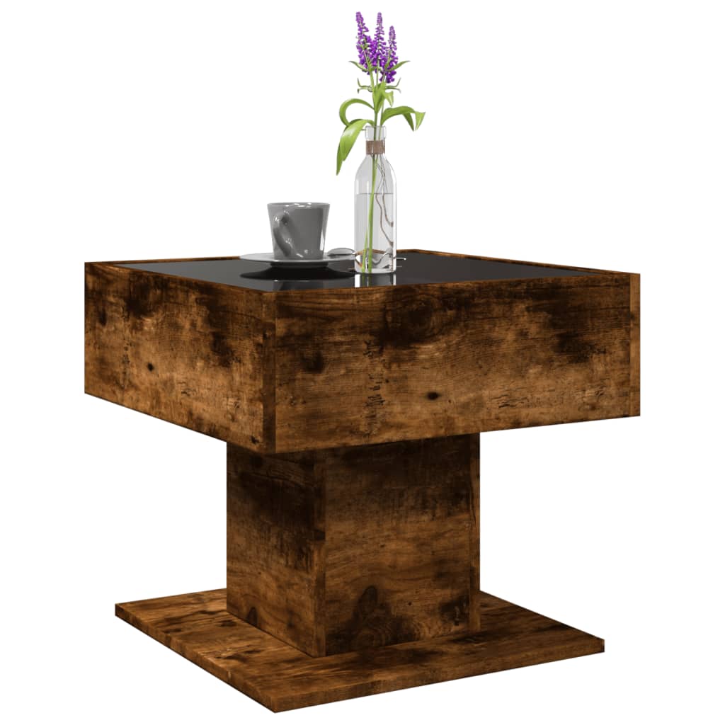 Table basse avec LED chêne fumé 50x50x45 cm bois d'ingénierie