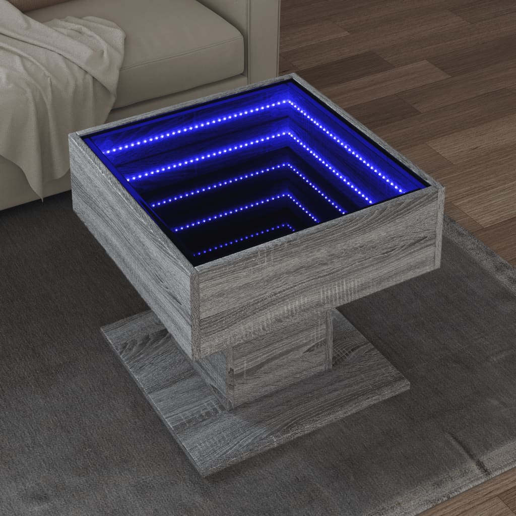 Table basse avec LED sonoma gris 50x50x45 cm bois d'ingénierie