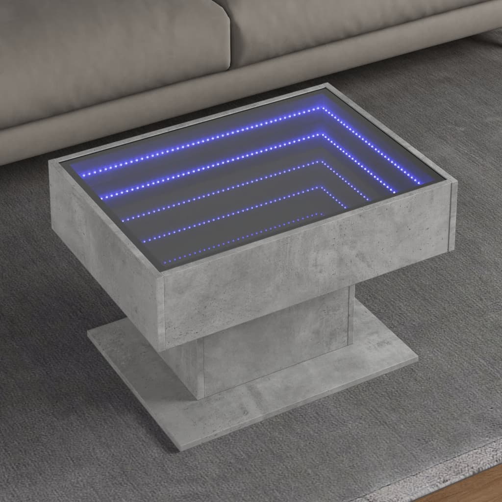 Table basse avec LED gris béton 70x50x45 cm bois d'ingénierie