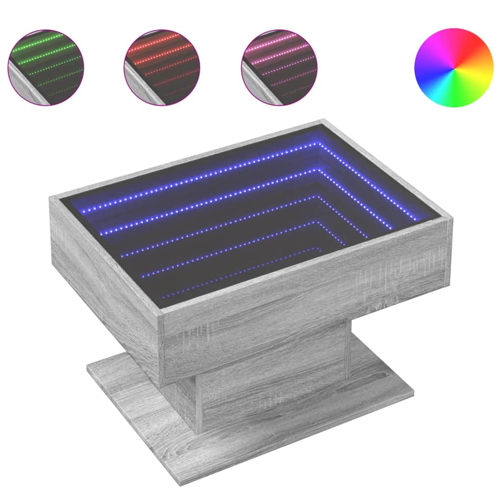 Couchtisch mit LED, sonomagrau, 70 x 50 x 45 cm, Holzwerkstoff