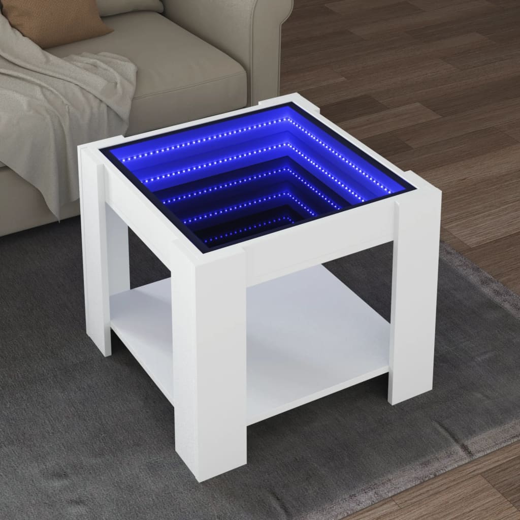 Table basse avec LED blanc 53x53x45 cm bois d'ingénierie