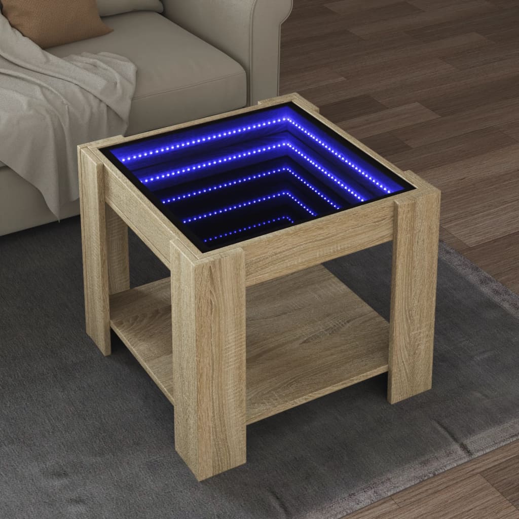 Table basse avec LED chêne sonoma 53x53x45 cm bois d'ingénierie