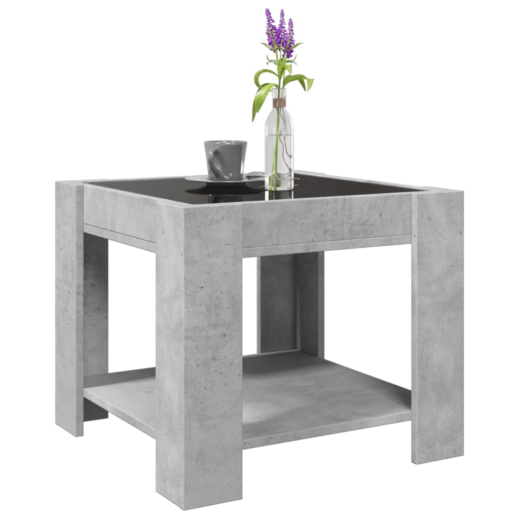 Couchtisch mit betongrauer LED 53x53x45 cm, Holzwerkstoff