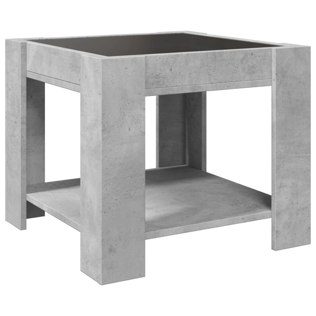 Couchtisch mit betongrauer LED 53x53x45 cm, Holzwerkstoff