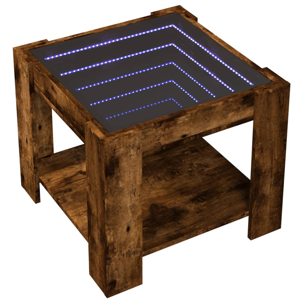 Table basse avec LED chêne fumé 53x53x45 cm bois d'ingénierie