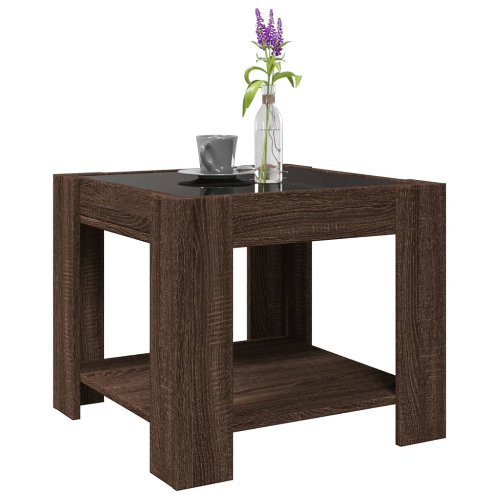 Couchtisch mit LED, braune Eiche, 53 x 53 x 45 cm, Holzwerkstoff