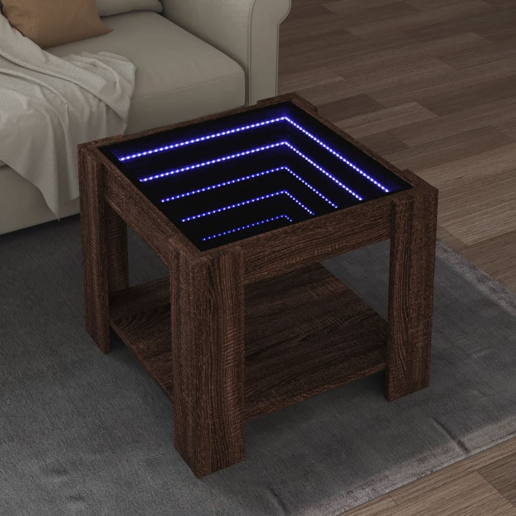 Couchtisch mit LED, braune Eiche, 53 x 53 x 45 cm, Holzwerkstoff