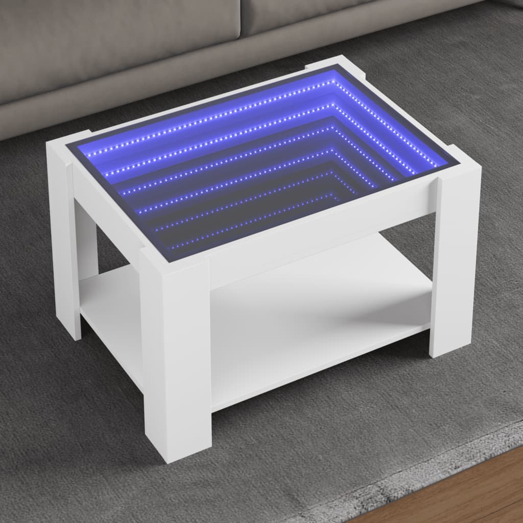 Table basse avec LED blanc 73x53x45 cm bois d'ingénierie