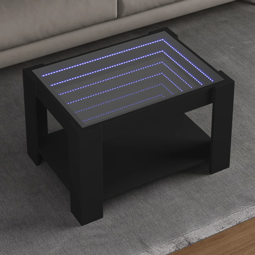 Table basse avec LED noir 73x53x45 cm bois d'ingénierie