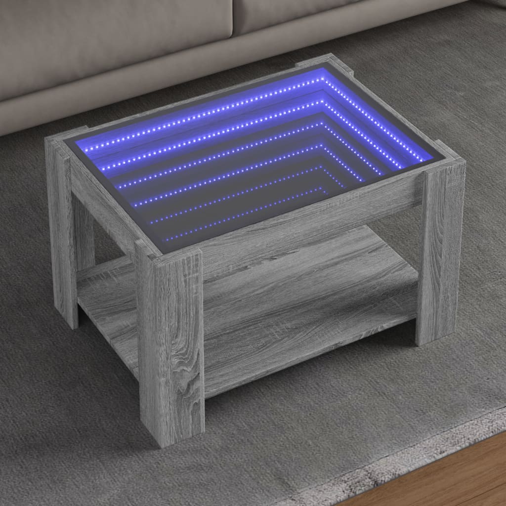 Coffee table with LED sonoma gray 73x53x45 cm engineered wood