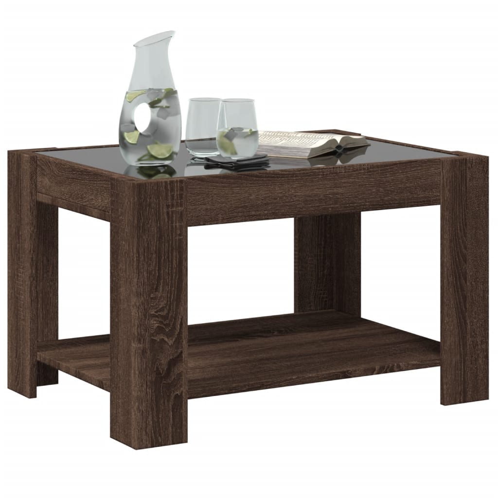 Table basse avec LED chêne marron 73x53x45 cm bois d'ingénierie