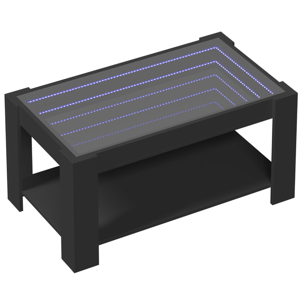 Coffee table with LED black 93x53x45 cm engineered wood