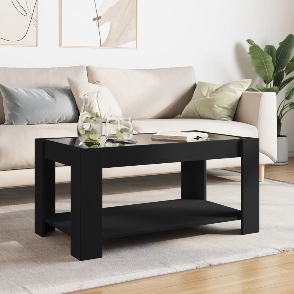 Coffee table with LED black 93x53x45 cm engineered wood