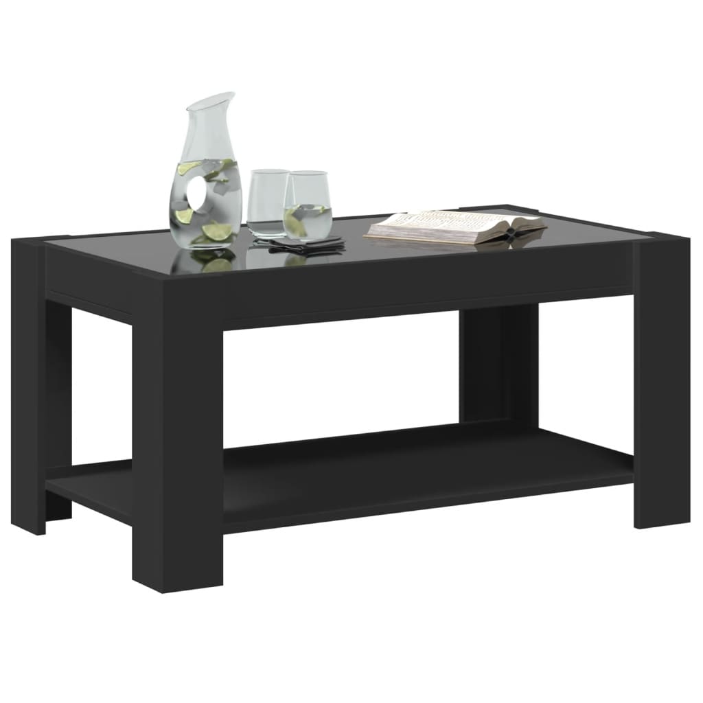 Coffee table with LED black 93x53x45 cm engineered wood