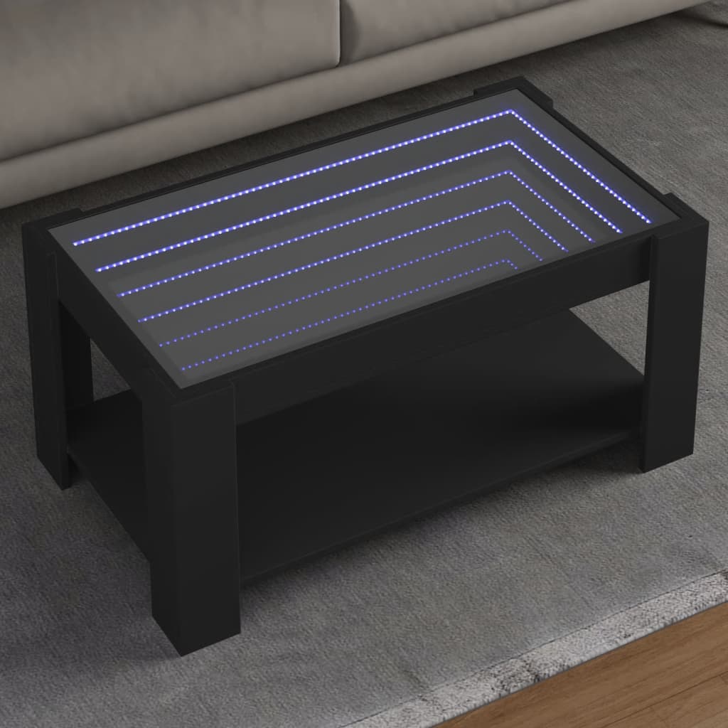 Coffee table with LED black 93x53x45 cm engineered wood