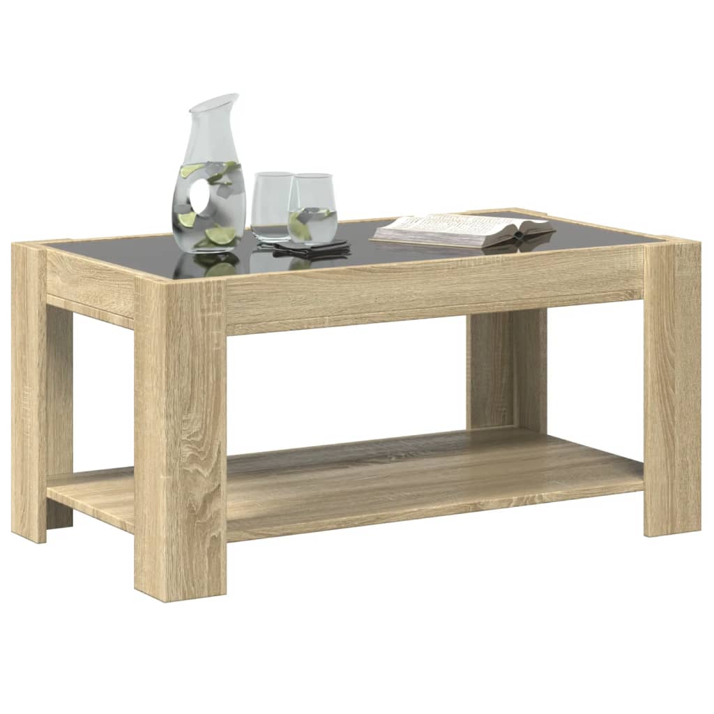 Couchtisch mit LED, Sonoma-Eiche, 93 x 53 x 45 cm, Holzwerkstoff