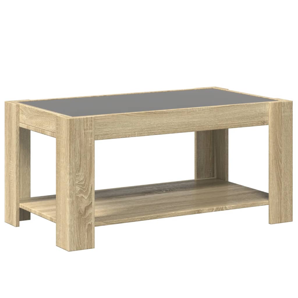 Couchtisch mit LED, Sonoma-Eiche, 93 x 53 x 45 cm, Holzwerkstoff