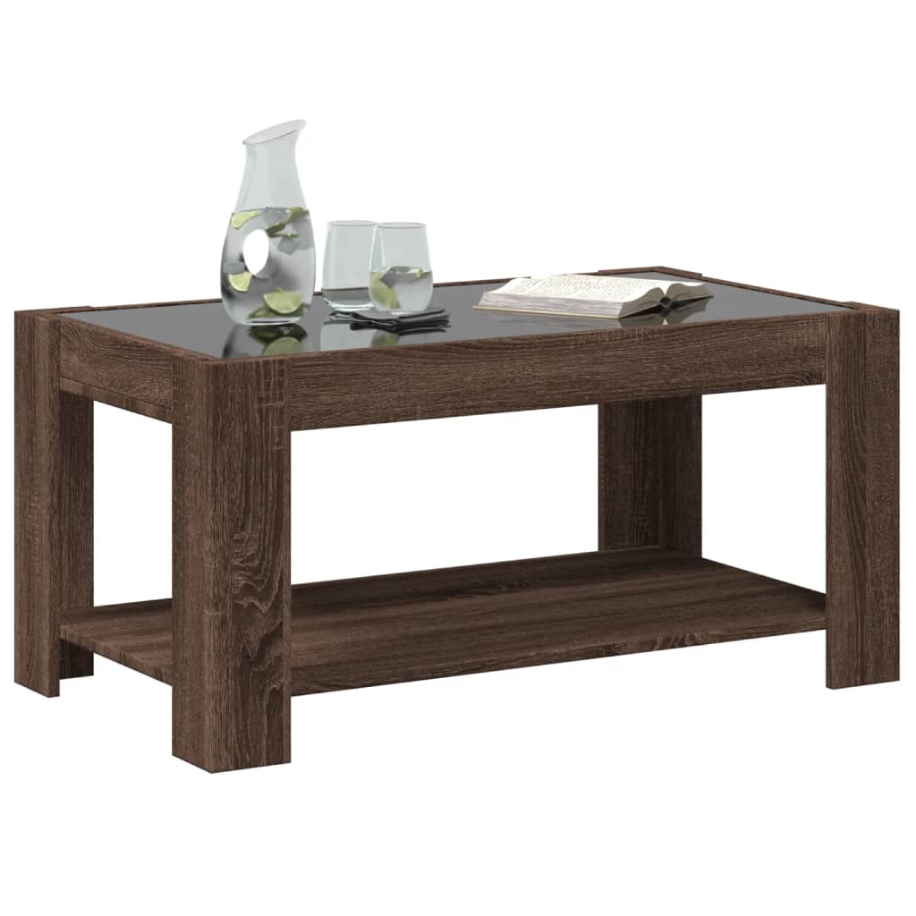 Table basse avec LED chêne marron 93x53x45 cm bois d'ingénierie