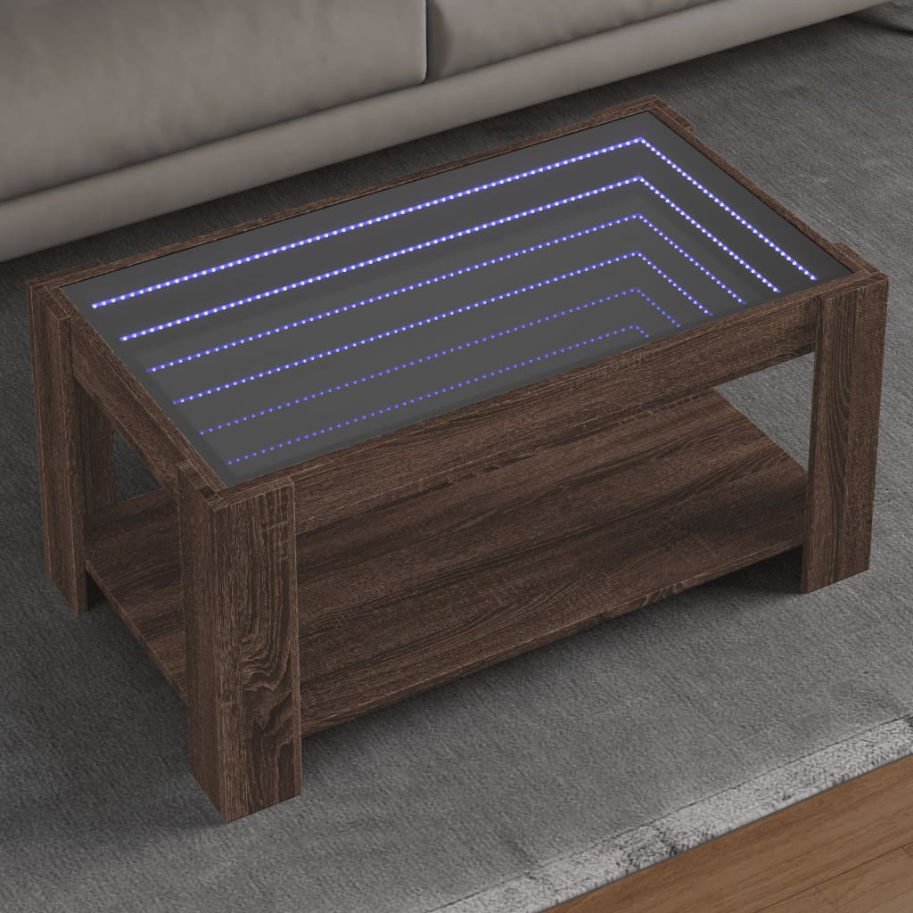 Table basse avec LED chêne marron 93x53x45 cm bois d'ingénierie