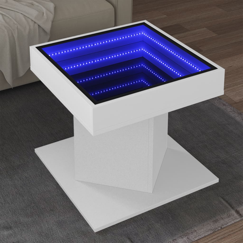 Couchtisch mit weißer LED 50x50x45 cm, Holzwerkstoff