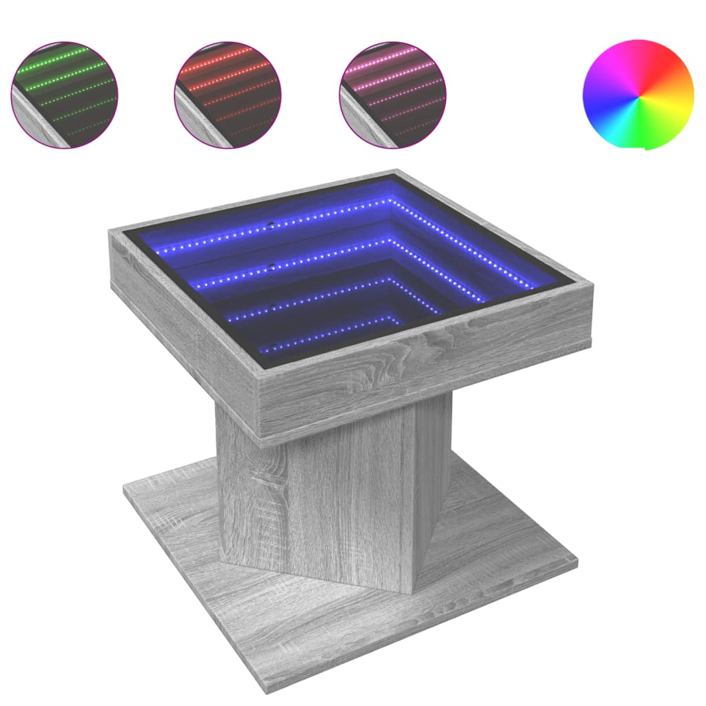 Couchtisch mit LED, sonomagrau, 50 x 50 x 45 cm, Holzwerkstoff