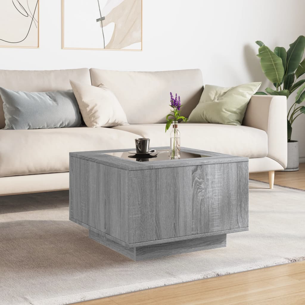 Table basse avec LED sonoma gris 60x60x40 cm bois d'ingénierie