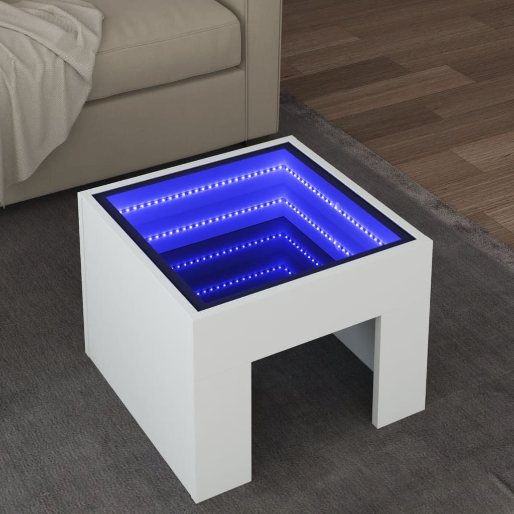 Couchtisch mit weißer Infinity-LED 40x40x30 cm