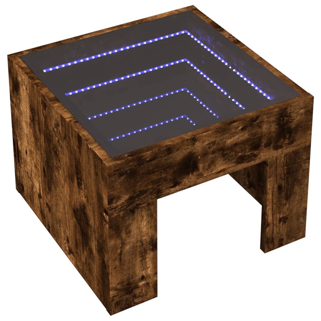 Table basse avec LED infini chêne fumé 40x40x30 cm