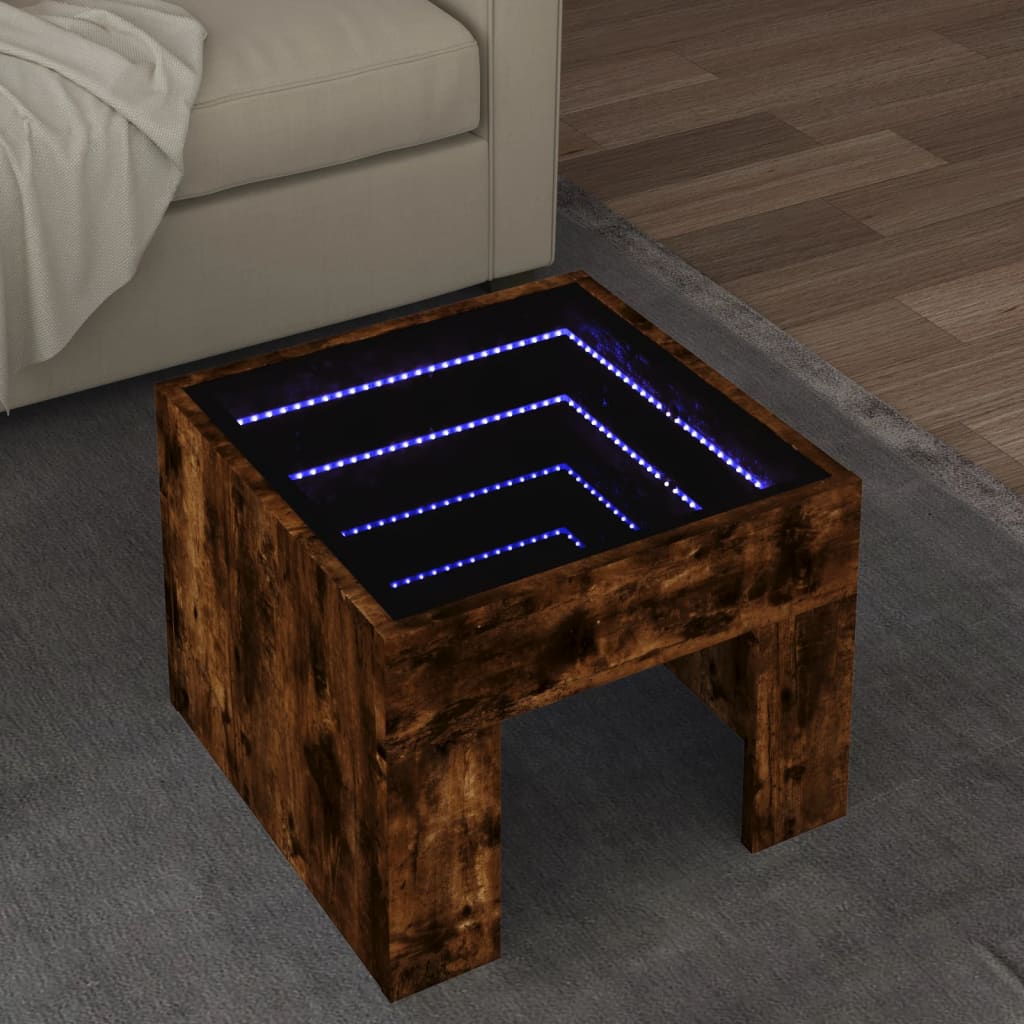 Couchtisch mit Infinity-LED, geräucherte Eiche, 40 x 40 x 30 cm