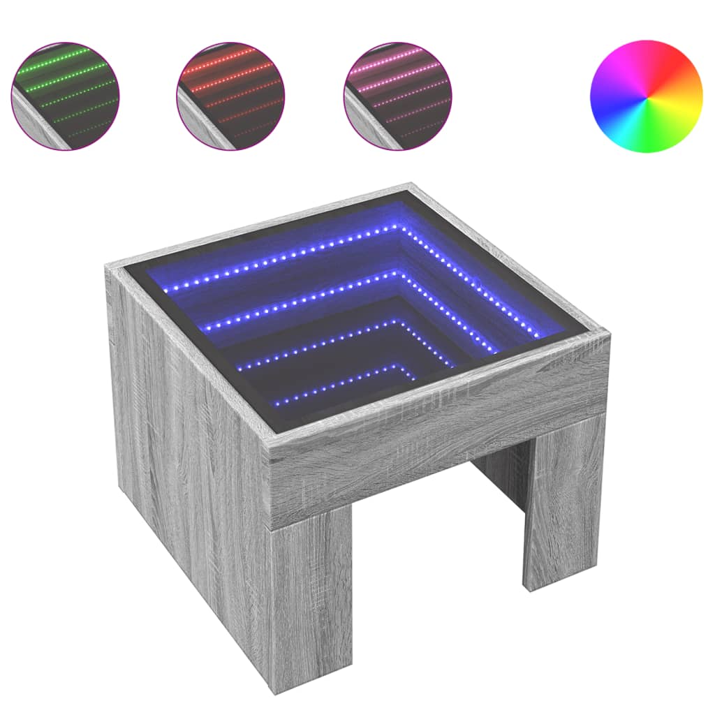 Coffee table with LED infinity sonoma gray 40x40x30 cm