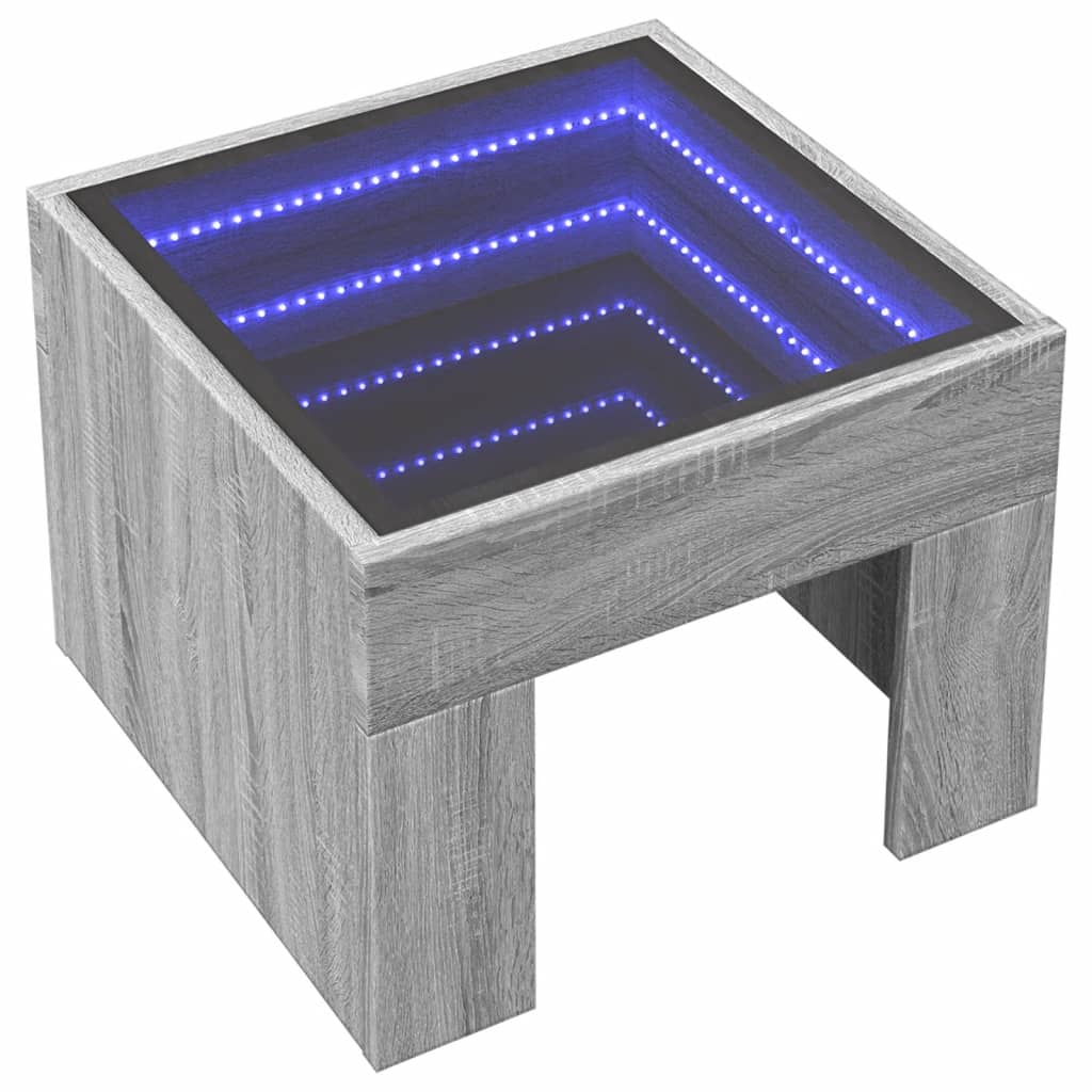 Coffee table with LED infinity sonoma gray 40x40x30 cm