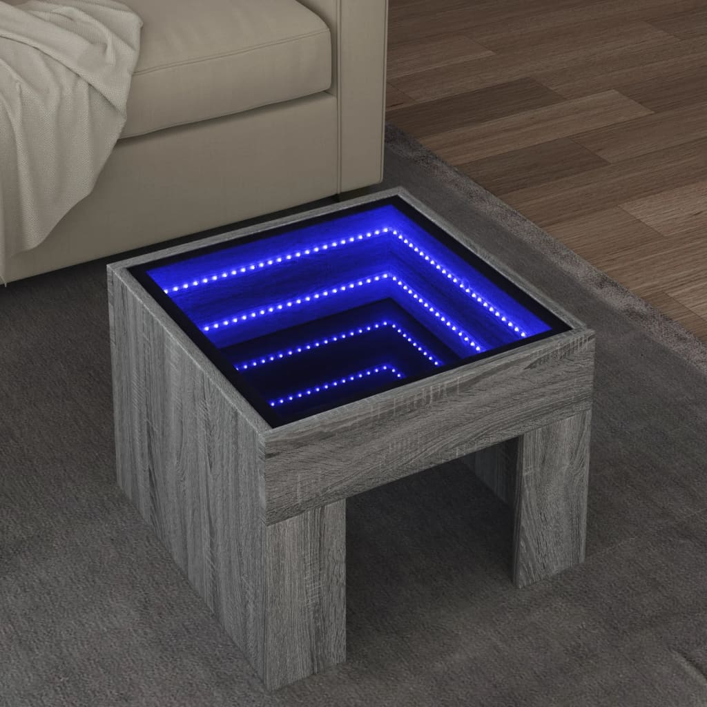 Coffee table with LED infinity sonoma gray 40x40x30 cm