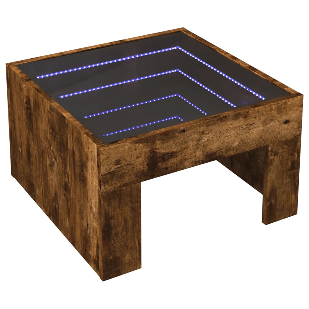 Table basse avec LED infini chêne fumé 50x50x30 cm