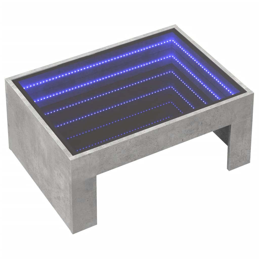 Coffee table with infinite LED concrete gray 70x50x30 cm